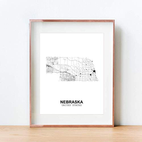 Eleville 8X10 Unframed Nebraska United States Country View Abstract Road Modern Map Art Print Poster Wall Office Home Decor Minimalist Line Art Hometown Housewarming wgn184