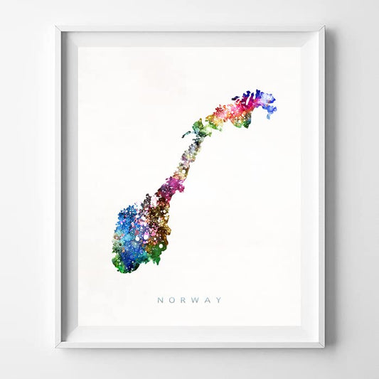 Norway Watercolor Map Wall Art Poster Home Decor Print Watercolour Artwork - Unframed
