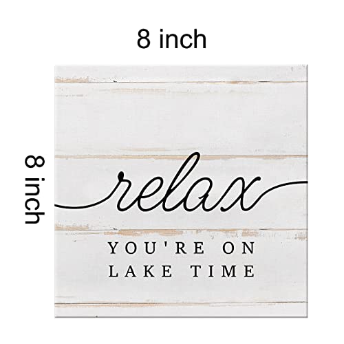 Country Lake Canvas Prints Wall Art Decor Desk Sign Lake House Relax Quote Poster Painting Framed Artwork 8 x 8 Inch Summer Rustic Home Shelf Wall Decoration