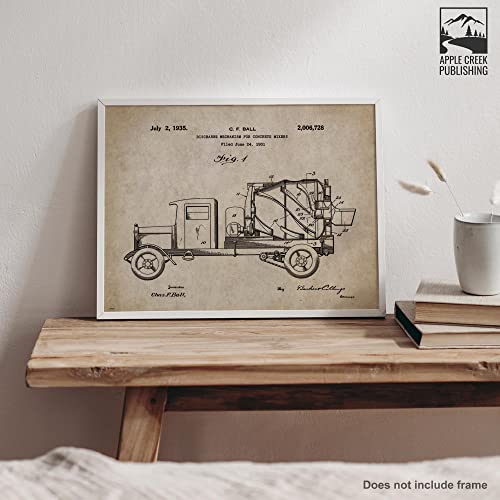 Concrete Cement Truck Patent Poster Art Print 11X14 Wall Decor Picture Vintage Road Construction Heavy Equipment