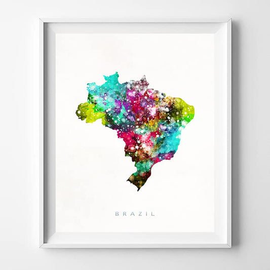Brazil Watercolor Map Wall Art Poster Home Decor Print Watercolour Artwork - Unframed