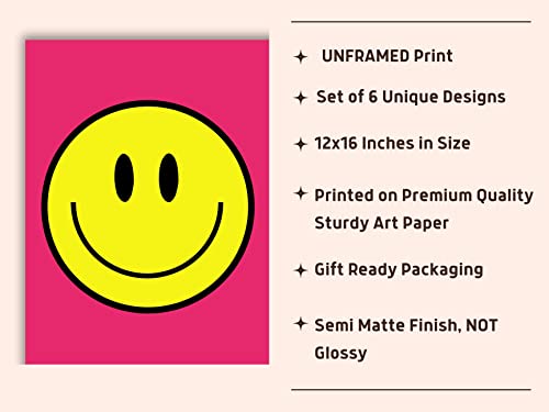 Preppy Room Decor Aesthetic Smiley Face Poster Wall Art for Teen Girls Bedroom, Cute Preppy Prints, Posters , Gifts for Teens Girls Y2K Room or Dorm Decoration. 12x16in, UNFRAMED, Hot Pink