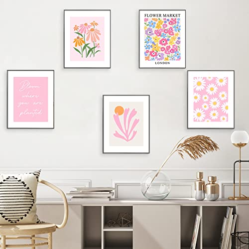 AUNMER Pink Wall Art Dorm Decor,Cute Room Decor for Teen Girls, Boho Wall Decor Aesthetic for College Girls, Danish Pastel Artwork Posters for Bedroom Decor Aesthetic