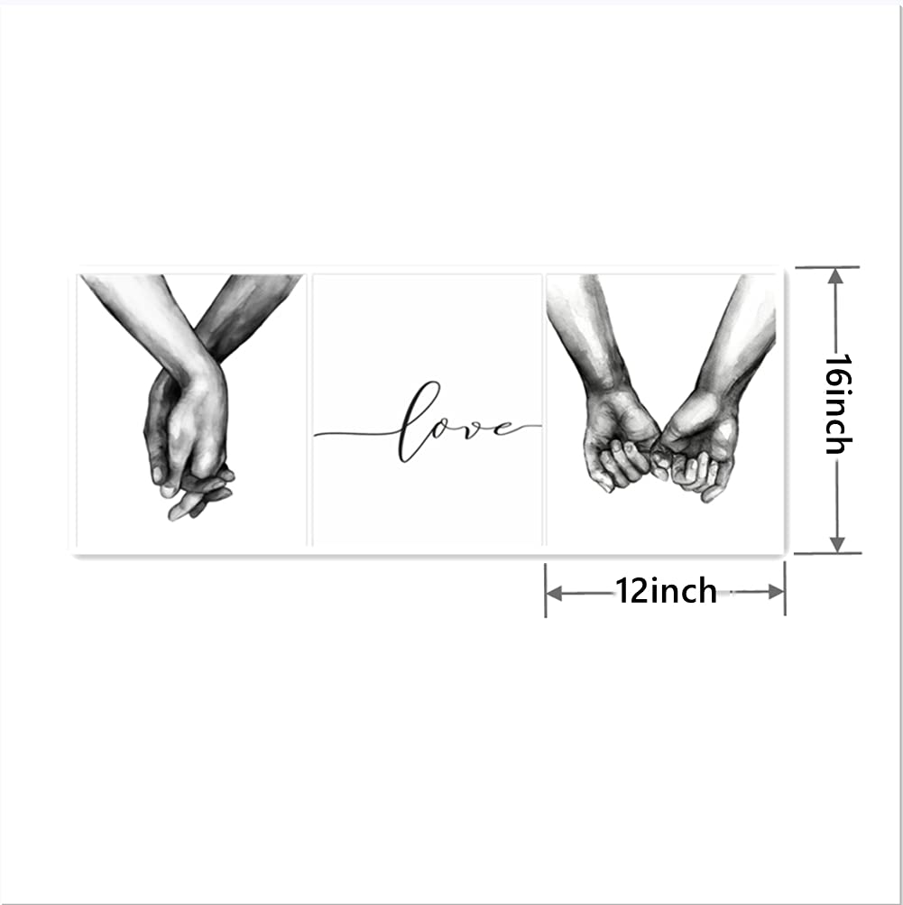 Kiddale Love and Hand in Hand Wall Art Canvas Print Poster,Simple Fashion Black and White Sketch Art Line Drawing Decor for Home Living Room Bedroom Office,Set of 3 Unframed, 12" x16