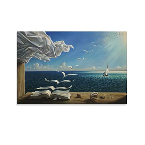 Salvador Dali's The Waves Book Sailboat Poster Canvas Wall Art Decorative Painting Living Room Decor Posters Bedroom Prints 08x12inch(20x30cm), Unframed