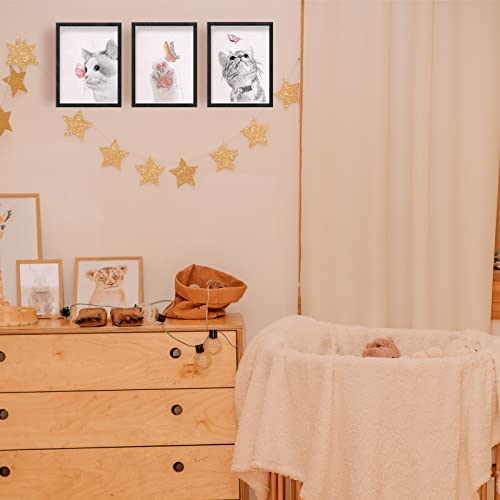 SUPERDANT 6 Pieces Cat Butterfly Unframed Canvas Wall Art Butterfly Bathroom Picture Decor Posters Wearing Flower Butterflies Band Cute Animals Canvas Print Artwork Wall Decor for Kids Bedroom