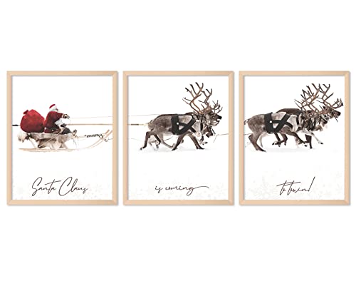 AnyDesign 3Pcs Christmas Wall Art Prints 11x14in Santa Claus Reindeer with Sleigh Art Poster Decor Large Aesthetic Xmas Posters Room Decor for Gallery Living Room Bathroom Wall Decor(UNFRAMED)