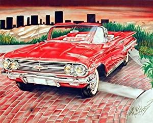 Blue & Gold Lowrider Classic Vintage Red Car 8x10 Two Set Wall Decor Picture Art Print Posters