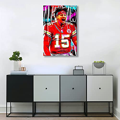 American Football Superstar Patrick Mahomes Poster Print Canvas Wall Art Decor for Boys Room Bedroom Painting Picture for Fans NOUCAN (16x24inch-Unframed,A)