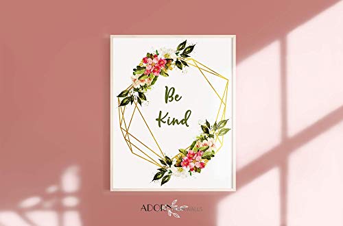 Strong Girl Print - Be Kind Poster - Choose Kindness Boho Bedroom Picture - Inspirational Quote Wall Art for Teens - Rustic Farmhouse Nursery Wall Decor - Girls Room Flower Artwork - 8x10 UNFRAMED