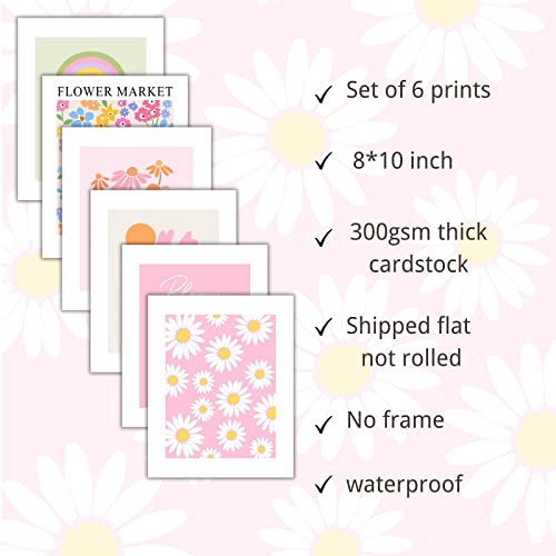 AUNMER Pink Wall Art Dorm Decor,Cute Room Decor for Teen Girls, Boho Wall Decor Aesthetic for College Girls, Danish Pastel Artwork Posters for Bedroom Decor Aesthetic