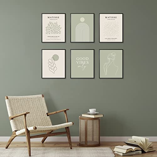 KBKBART Sage Green Matisse Wall Art Prints, Abstract Matisse Wall Art Exhibition Posters, Minimalist Women Body Line Art Leaf Boho Art Prints, Gallery Wall Decor（8x10inch, Unframed