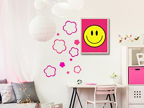 Preppy Room Decor Aesthetic Smiley Face Poster Wall Art for Teen Girls Bedroom, Cute Preppy Prints, Posters , Gifts for Teens Girls Y2K Room or Dorm Decoration. 12x16in, UNFRAMED, Hot Pink