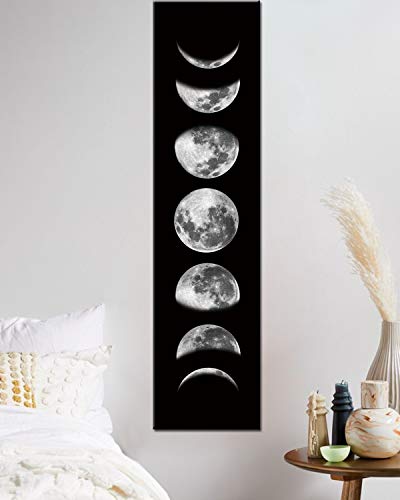 Zunniu Moon Phase Wall Art Painting, Black and White Moon Canvas Print Poster Wall Art Decoration for Bedroom Living room (Black unframed)
