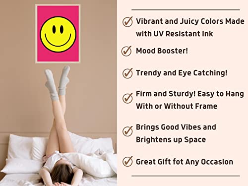 Preppy Room Decor Aesthetic Smiley Face Poster Wall Art for Teen Girls Bedroom, Cute Preppy Prints, Posters , Gifts for Teens Girls Y2K Room or Dorm Decoration. 12x16in, UNFRAMED, Hot Pink