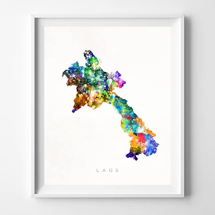 Laos Watercolor Map Wall Art Poster Home Decor Print Watercolour Artwork - Unframed