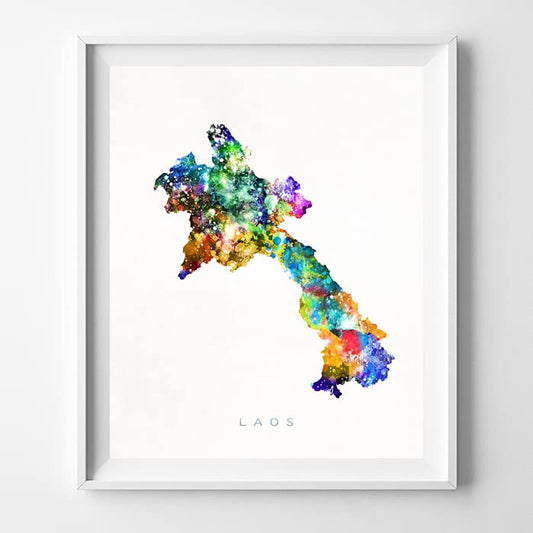 Laos Watercolor Map Wall Art Poster Home Decor Print Watercolour Artwork - Unframed