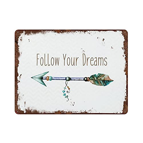 Follow Your Dreams Vintage Art Poster Plaque Tribal Print Art Plaque Poster Feather Children's Decor Teen Wall Art Graduation Antique Plaque Poster Living Room Bedroom Home Wall Decor 5.5x8 Inch