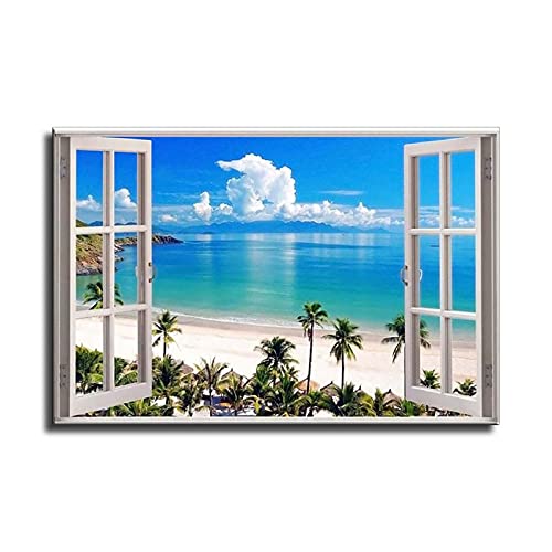 LIXI Window with Ocean View Posters HD Canvas Print Modern Home Decor Wall Art 08x12inch(20x30cm)