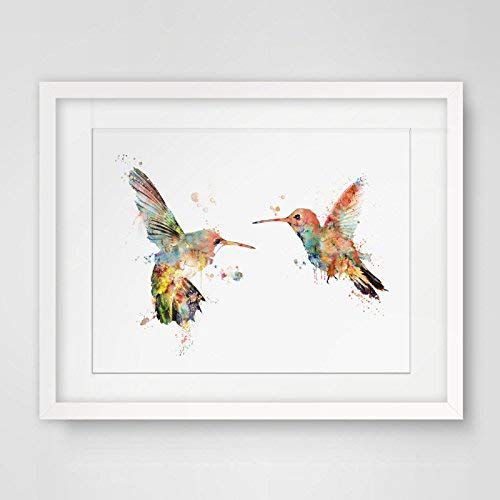 Couples Birds Wall Hanging Gift for Her for Him Valentines Hummingbird Poster Wall Art Painting Print Landscape 8x10inch No Frame