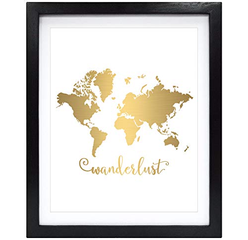 Susie Arts 8X10 Unframed Wanderlust World Map Gold Foil Art Print Home Decor Wall Art Motivational Art Inspirational Poster Birthday Wedding V162