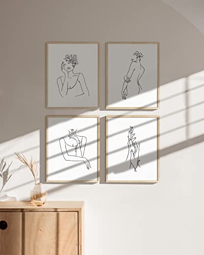 HAUS AND HUES Minimalist Line Art - Set of 4 Minimalist Print Wall Decor, Minimalist Wall Art Big Female Poster, Line Drawing Wall Art Women Body, Aesthetic Drawings, Sketch Poster (8"x10", UNFRAMED)