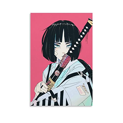 ASQUAR Japanese Anime Samurai Girl Kawaii Poster Canvas Print Artwork Wall Art Decor Poster for Modern Homes Office Bedroom 12x18inch(30x45cm)