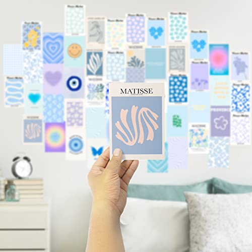 Minimalist Wall Art for Blue Room Decor Aesthetic, 50pcs Danish Pastel Wall Collage Kit Aesthetic Pictures, Minimalist Decor Aesthetic Posters, Matisse Posters for Room Aesthetic, and Dorm Wall Decor
