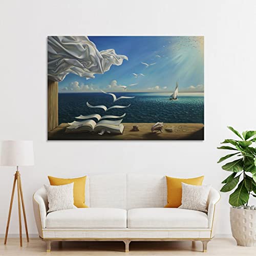 Salvador Dali's The Waves Book Sailboat Poster Canvas Wall Art Decorative Painting Living Room Decor Posters Bedroom Prints 08x12inch(20x30cm), Unframed