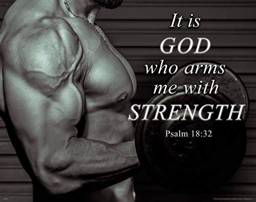 Apple Creek Workout Poster Religious Motivational Art Print Psalm 18:32 Weight Lifting Gym Office Wall Decor 11x14