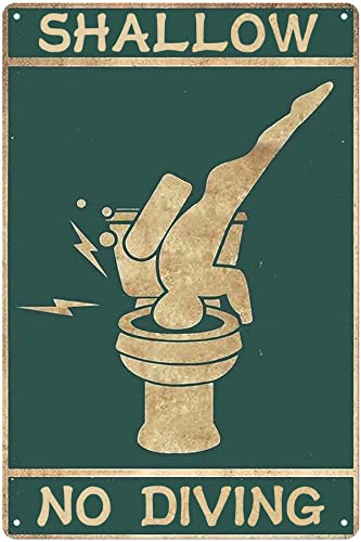 Funny Metal Tin Sign Shallow No Diving Printing Poster Entertainment Pub Bar Man Cave Club Decoration Bathroom Toilet Home Art Wall Decoration 8 inch X 12 inch