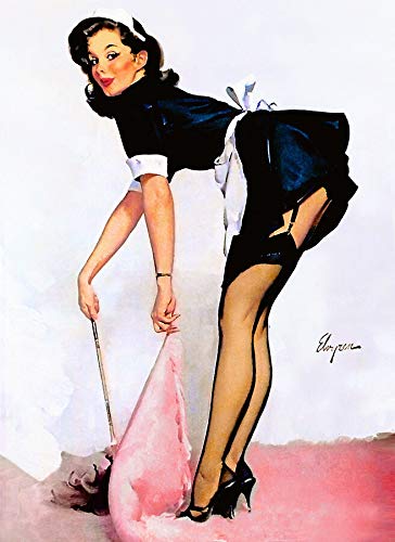 Vintage GIL ELVGREN Pinup Girl XL CANVAS PRINT Poster Maid Sweeping-"" Paintings Oil Painting Original Drawing Photo Wall Art (8x10inch NO Framed)