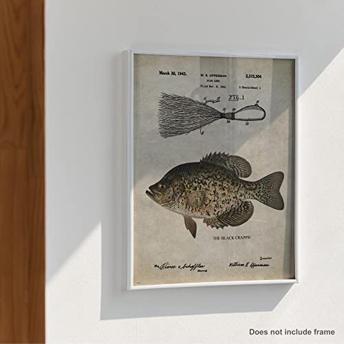Antique Fly Fishing Lure US Patent Poster Art Print Crappie Trout Largemouth Bass Walleye Muskie Lures Poles 11x14 Wall Decor Pictures