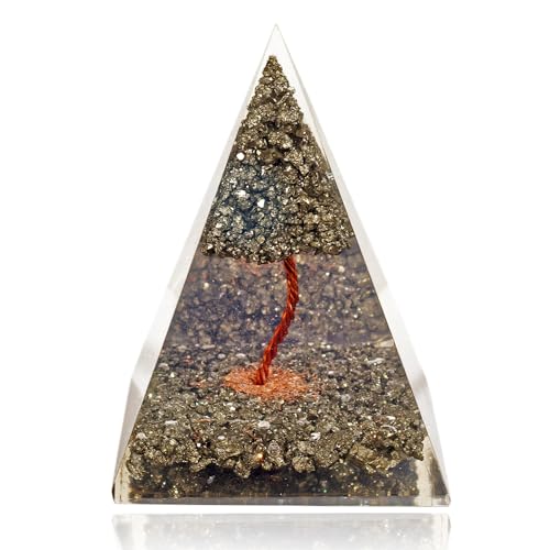 Orgonite Crystal Pyrite Tree Pyramid With Healing Properties of Pyrite that •Manifesting Wealth • Boost Confidence • Increases Assertiveness - Use for Meditation, Yoga & Decor