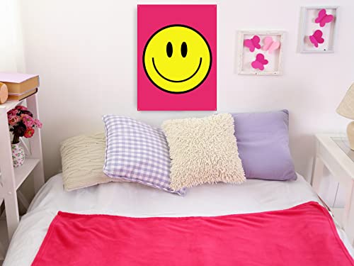 Preppy Room Decor Aesthetic Smiley Face Poster Wall Art for Teen Girls Bedroom, Cute Preppy Prints, Posters , Gifts for Teens Girls Y2K Room or Dorm Decoration. 12x16in, UNFRAMED, Hot Pink