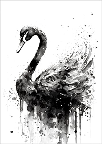 7Dots Art. Black Ink wall art series. Watercolor Ink Art Print, poster size, bedroom, and kid's room. No frames included. (black swan)