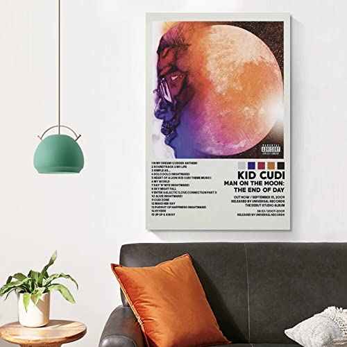 QIAOZ Kid Cudi Poster Man On The Moon Poster Album Cover Poster for Room Aesthetic Canvas Art Wall Art Picture Print Modern Family Bedroom Decor Posters 12x18inch(30x45cm)