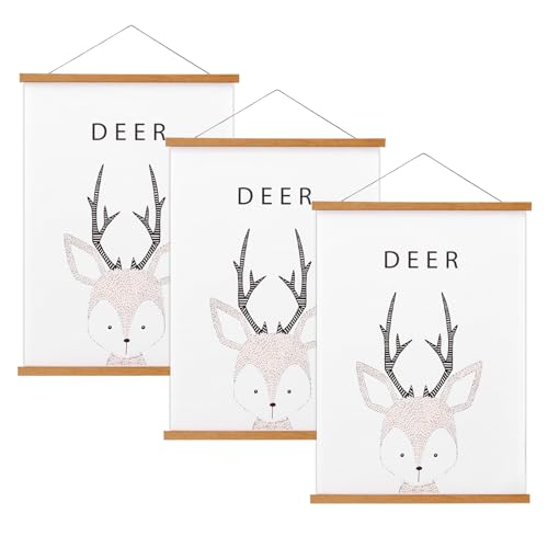 FALAMON 3 Pack Magnetic Poster Hanger Frame, Teak Wood Magnet Poster Frame for Posters, Prints, Photos, Pictures, Maps, Scrolls, and Canvas Artwork