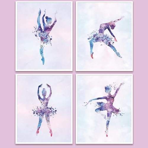 Wall Art Ballet Wall Décor Prints Posters for Room Aesthetic Watercolor Modern Elegant Ballet Dancer Ballerina Gift Dance Artwork for Bedroom Living Room Girls Room, Set of 4 Unframed, 8 x 10 Inch