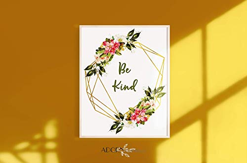 Strong Girl Print - Be Kind Poster - Choose Kindness Boho Bedroom Picture - Inspirational Quote Wall Art for Teens - Rustic Farmhouse Nursery Wall Decor - Girls Room Flower Artwork - 8x10 UNFRAMED