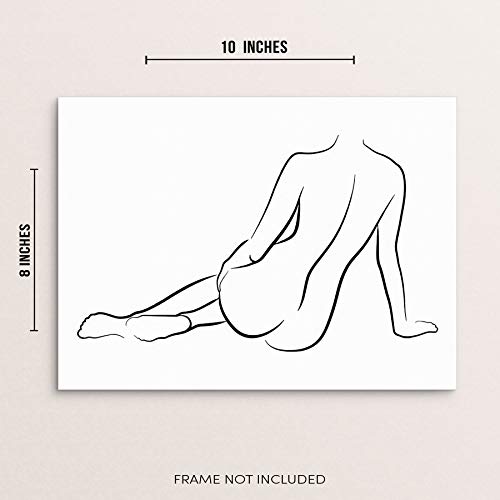 Abstract Woman's Body Shape Wall Decor Art Print Poster - Female One Line Silhouette -8"x10" UNFRAMED Modern Black White Minimalist Artwork for Bedroom Living Room Bathroom (8"x10" BACKSIDE)