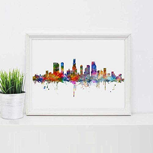 Los Angeles Watercolor Skyline Cityspace Painting Los Angeles Poster Art Print Wall Art Watercolor Skyline for Home Deocr 8x10 inch No Frame