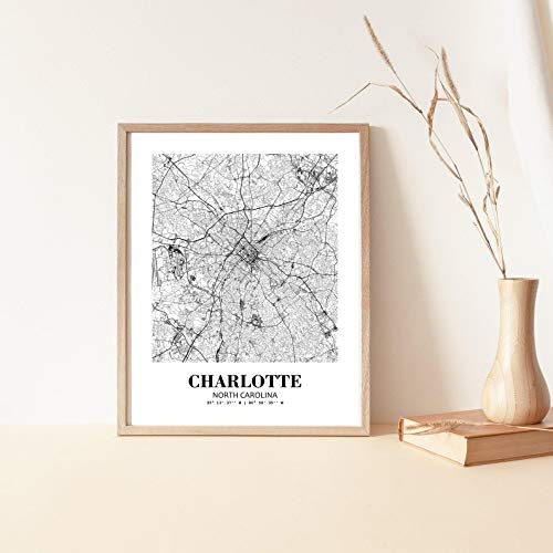 Eleville 8X10 Unframed Charlotte North Carolina City View Abstract Road Modern Map Art Print Poster Wall Office Home Decor Minimalist Line Art Hometown Housewarming wgn288