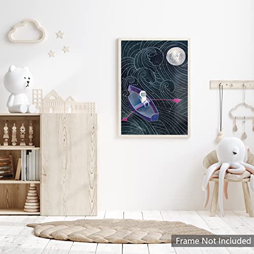 Selitiyer Astronaut Wall Art Dark Background Bedroom Wall Decor Universe Canvas Prints Space Boating Poster Kids Baby Room Wall Art for Kids Bedroom Home Decor 16x24 Inch No Frame