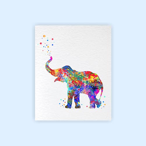 Dignovel Studios 8X10 Unframed Elephant Trunk Up Safari Animals Africa Wildlife Watercolor Art Print Wall Art Poster N157