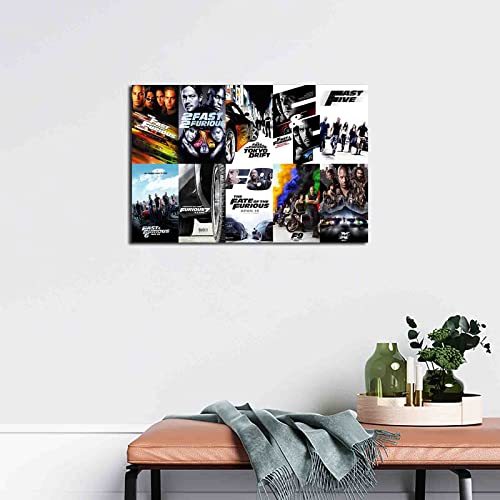 Movie Fast and Furious 1-10 Poster Collection Canvas Wall Art Large Size Print Home Decor Fast X Fans' Collection Gift (Canvas Roll 8x12 inch)