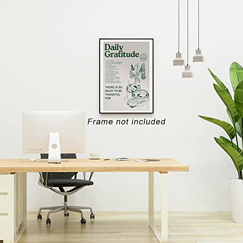 Vintage Green Inspirational Quotes Daily Gratitude Posters for Room Aesthetic Cute Sunflower Butterfly Food Canvas Wall Art Painting Retro Wall Decor Pictures for Kitchen Dining Room 12x16in Unframed