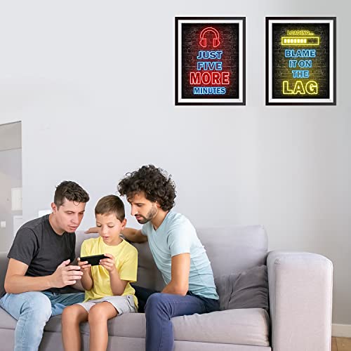 Printed Neon Gaming Posters Set of 4 (8”X 10”), Boys Room Decorations for Bedroom,Video Game Wall Art,Gamer, Teen boy bedroom, game room, No Frames