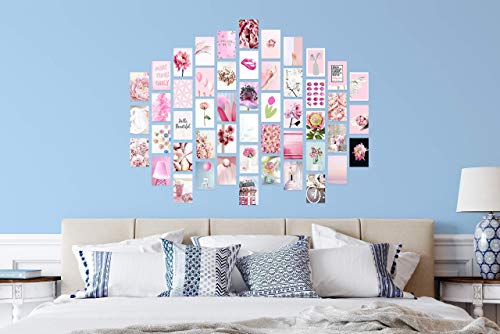 Pink Aesthetic Picture for Wall Collage, Rosy Collage Print Kit, Warm Color Room Decor for Girls, Wall Art Prints for Room, Dorm Photo Display, VSCO Posters for Bedroom - Set of 50-4x6 (Blush Pink)