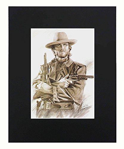 Clint Eastwood 8x10 Black Matted Art Artworks Print Paintings Printed Picture Photograph Poster Gift Wall Decor Display